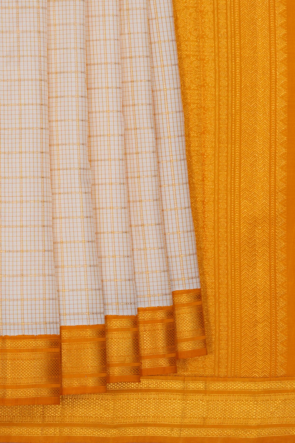 Image of Kanchipuram Silk Kattam Off-White Saree